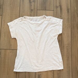 Talbots White Short Sleeve Button-Shoulder Tee